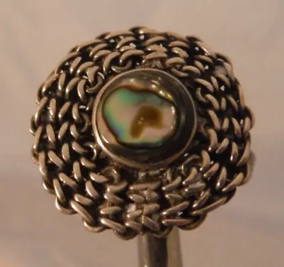 TAXCO Sterling Silver ABALONE SHELL Bypass Wrap Adjustable Ring MEXICO Sz 6.25 • $25