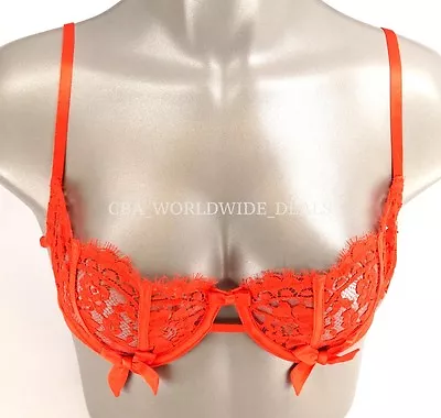 Victoria's Secret Designer Collection Red Lace Red Satin Trim Unlined Demi Bra • $12.07