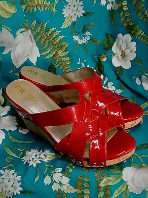 Me Too JAFAR Women's Size 10M  Red Patent Leather Studded Strappy Wedge Sandals • $22.99