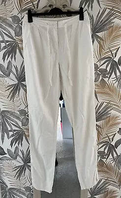 Next Tall White Linen Mix Summer Trousers Size 16 • £6.99