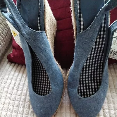 £9.99 • Buy Brand New Ladies M&s Blue Denim Wedge Shoes Size 6 1/2