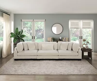 Modern Beige 135  Plush Modular Sofa Fabric Upholstered Contemporary Living Room • $1299.99