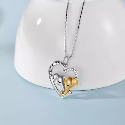  I Love You  Forever Couple Elephants Heart Pendent Necklace • $10.48