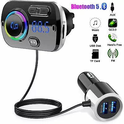 Bluetooth 5.0 Car Wireless FM Transmitter Adapter 2USB Charger AUX Hands-Free • $18.49