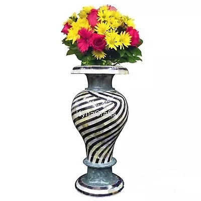 12 Inches Marble Decorative Vase Mother Of Pearl Overlay Work Flower Pot For Bar • $450