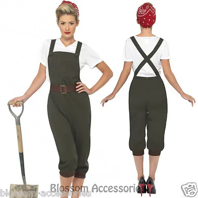 CL226 WW2 Land Girl Wartime Outfit 1940's Army Fancy Dress Costume • £22.53