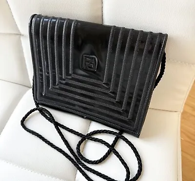 Fendi Black Patent Leather Clutch Crossbody Bag Shoulder Folder Vintage • $199.99