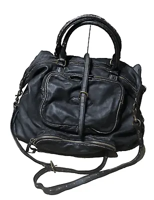 J Crew Collection Large Crossbody Hobo Shoulder Bag Distressed Black Leather • $69
