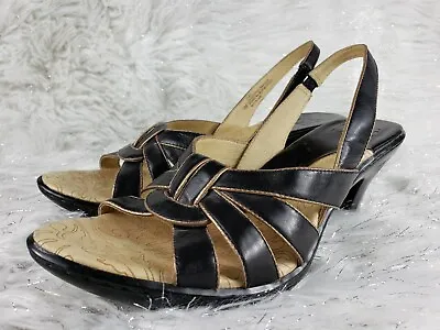 SOFFT Womens Black Leather Strappy Slingback High Heels Size 9 • $21.99