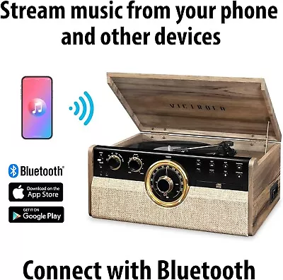 Victrola VTA-270B Empire Bluetooth 6 In 1 Music Center 33/45/78 Farmhouse Walnut • $199.99