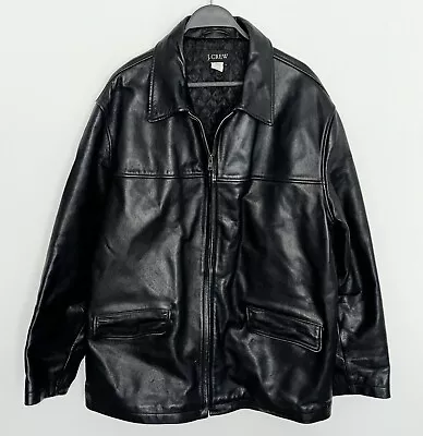 Vintage 1990s J CREW Mens Leather Jacket Full Zip Heavyweight Black Large • $59.99