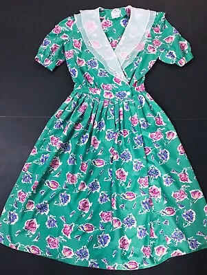 Vintage Color Pop Garden Party Cottagecore Granny Pleated Floral Dress S 4 6 • $12