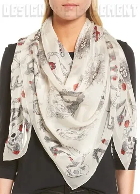 $328.07 • Buy ALEXANDER MCQUEEN Ivory SKULL CABINETS Silk Chiffon 54  Scarf NWT Authentic $425