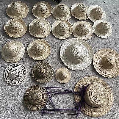 19 Vintage Straw Doll Hats Mixed Lot Of Plain For Doll Craft Barbie Lace Decor • $19.99