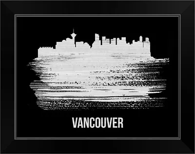 Vancouver Skyline Brush Stroke White Black Framed Wall Art Print Skyline Home • $54.99