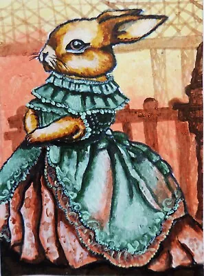 Easter Bunny Rabbit Eggs Hunt ACEO Art Card Painting Ooak Acrylic Modern Art B16 • $7.45