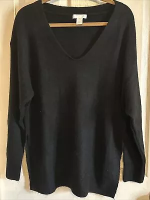 H&M Open-Knit Long Sleeve Black V-Neck Pullover Sweater Women’s Small Oversize • $16.14