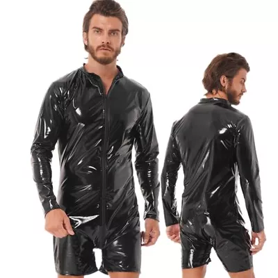 Mens Patent Leather Bodysuit Boxer Jumpsuit Wet Look Catsuit Clubwear Costume  • $23.25