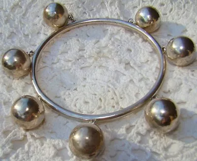 MOD MODERNIST AEM TAXCO MEXICAN STERLING SILVER BANGLE 7 Ball BRACELET SZ 8 1/4 • $119.99