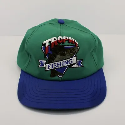Vintage 90’s Made In USA Trophy Fishing Hat SnapBack Blue And Green • $9.97