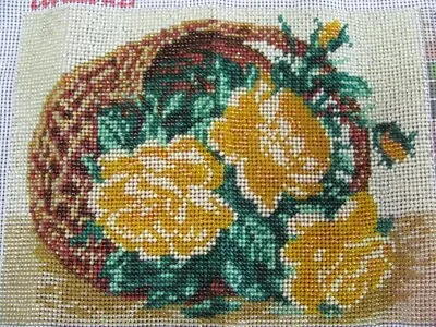 Vintage Hand Sewn Glass Beads Tapestry Flower Basket • $115.20