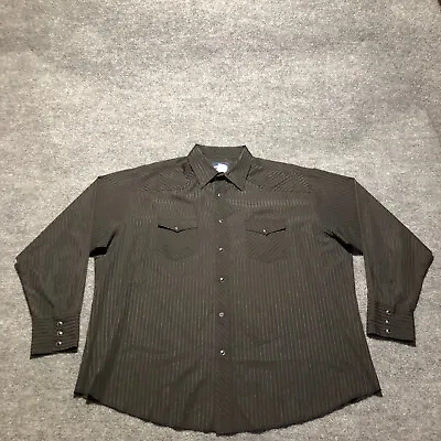 VINTAGE Wrangler Pearl Snap Western Shirt Mens 2XL XXL Black Sawtooth Cowboy Men • $20.79