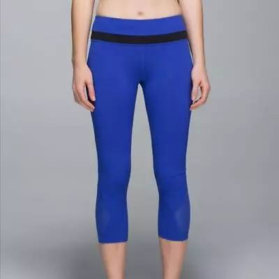 Lululemon Athletica L Inspire Crop II (Mesh)Harbor Blue / Black Size 4 • $28