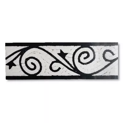 B0100P Floral Milano Thassos White Nero Marquina Marble Mosaic Border Tile • $21.99