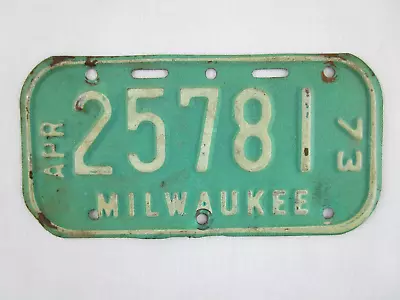 Vintage Bicycle License Plate 1973 Milwaukee WI. April # 25781 Bike Plate Used • $19.99