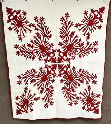 Museum Find!  1900s Hawiian Applique QUILT Antique Red RARE Important • $3500