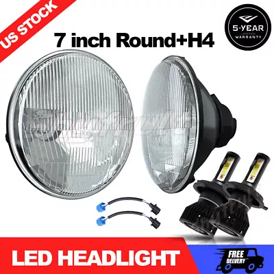 Pair Of H6024 7  Round Glass Headlight Housing H4 Conversion Lights • $86.98