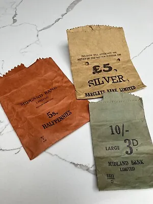 Vintage BARCLAYS (1) And MIDLAND BANK LTD (2) - Paper Coin Money Bags • £5