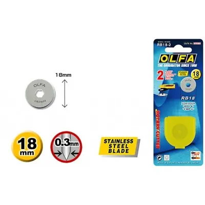 Olfa RB18-2 Replacement 18mm Rotary Cutter Blade RB182 : Pack Of 2 • £6.85