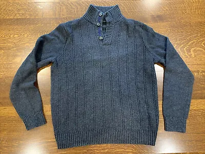 Banana Republic Mens Sweater: Gray & Navy Ribbed Button Mock Turtleneck L Large • $2999.99