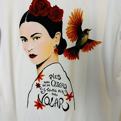 Frida Kahlo Floral Collar Cartoon T-Shirt (white) Women.C40 • $16.99