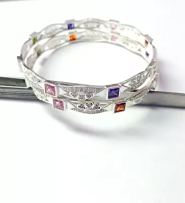 Amethyst And Multi Stone Colorful 925 Sterling Silver Women Designer Bangle • $60.49