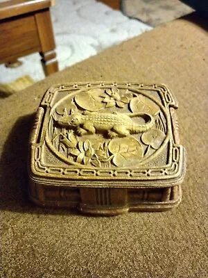 Vtg  Carved Wood Like Jewelry Box  Intricate Alligator/Crocodile Design  • $19.99