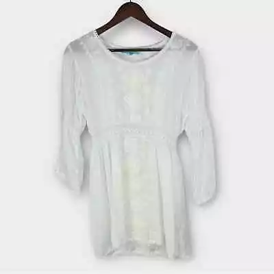 Melissa Odabash White Embroidered 3/4 Sleeve Mini Beach Dress Medium • $60