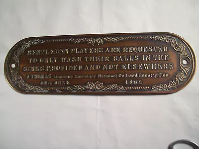 Vintage Copper Plaque Sign Newport Golf And Country Club Tennis Tiger Woods 1862 • $45