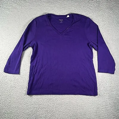 Chicos T Shirt Womens 2 Purple True Color Tee 100 Cotton 3/4 Sleeve V Neck • $16.95