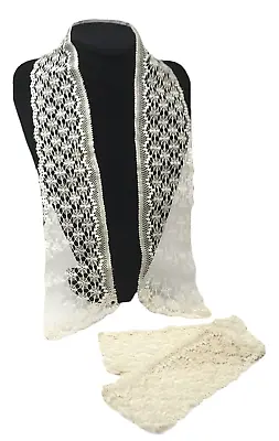 Antique Victorian Womens Bobin Maltese Lace Collar Lappot Sleeve Cuff Set • £193.02