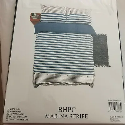 Single Bed Duvet+P.Case Blue STRIPE Grey White BEVERLY HILLS POLO CLUB 180tc NWT • £39.99