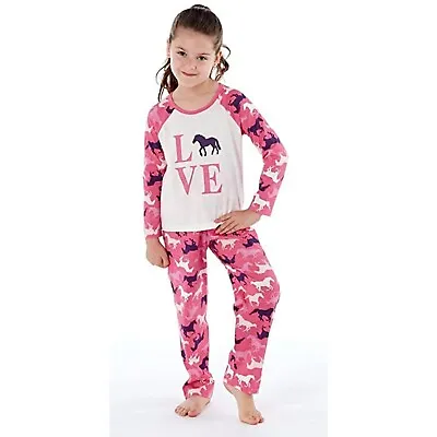 Love Horse Print Pyjamas Pink Bottoms Cream Body Infants Age 3/4 • £11.95