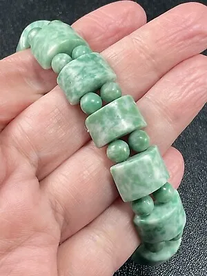 Vintage Green Aventurine Genuine Stone Beaded Stretch Bracelet • $4.99