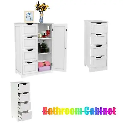 £49.90 • Buy Bathroom Freestanding Floor Cabinet Storage Draws Cupboard Wood Organizer White