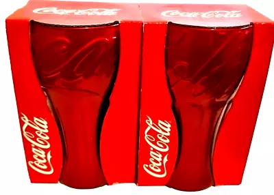 2 X Coca Cola Coke Glasses Red Script Contour Aluminium Look Rare  • $12.45