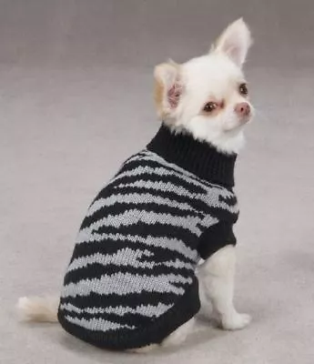 Zack & Zoey Platinum Zebra Dog Sweater Turtleneck Black • $25.98