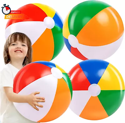 4-Pack 20  Beach Balls - Large Rainbow Beach Ball Inflatable Pool Toys For Party • $17