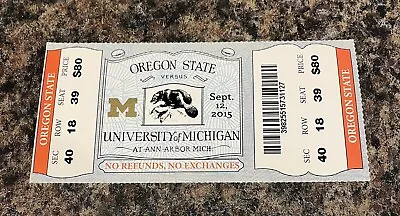 Jim Harbaugh 2015 Michigan Wolverines Vs Oregon State Ticket FIRST WIN AS COACH • $49.99