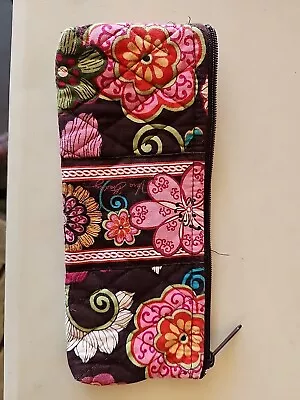 Vera Bradley Zipper Cosmetic Bag Mod Floral Pattern Brown Pink Flowers • $17.75